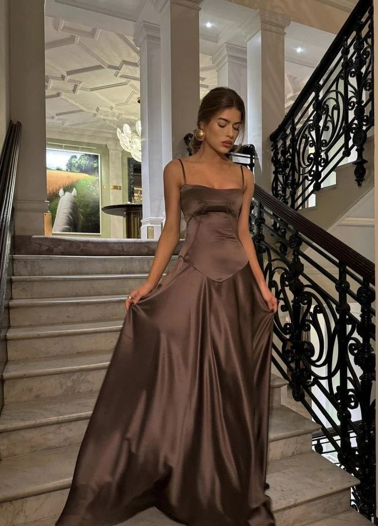 Sexy Chocolate A-line Maxi Long Party Prom Dresses To Impress,Evening Dress,13454