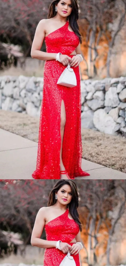 Sexy Red Mermaid One Shoulder Maxi Long Party Prom Dresses,Evening Dress,13329