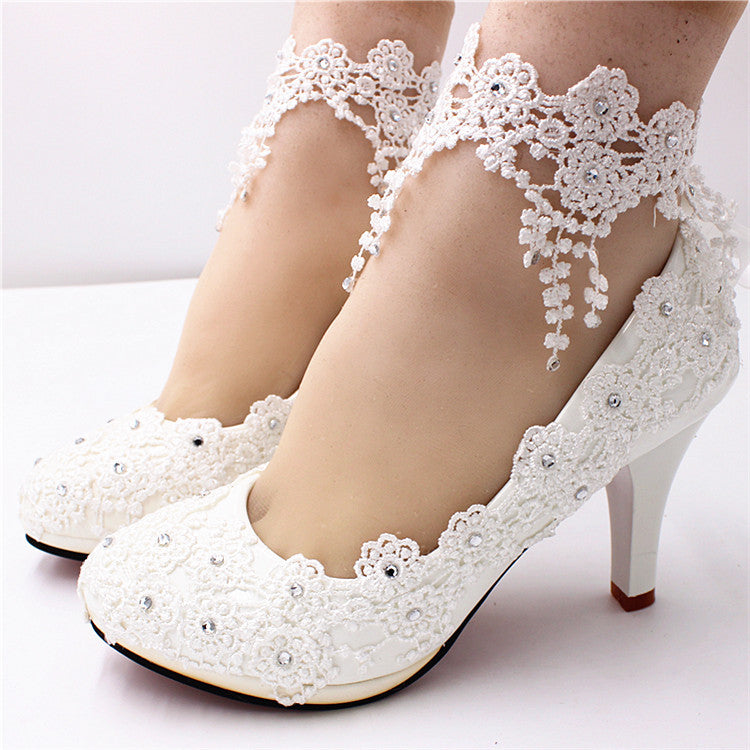 New Arrival Women's Wedding Shoes Decorative Lace Wedding Heels Bridal Shoes, H98