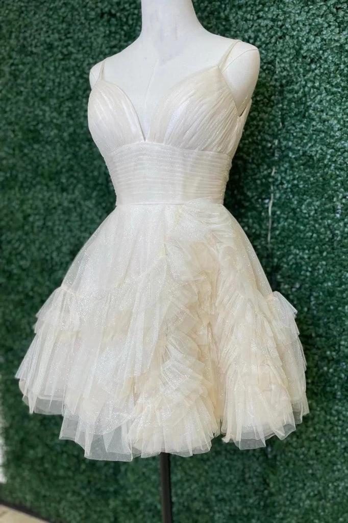 Sparkly A-line Spaghetti Straps Mini Short Prom Homecoming Dresses,CM979