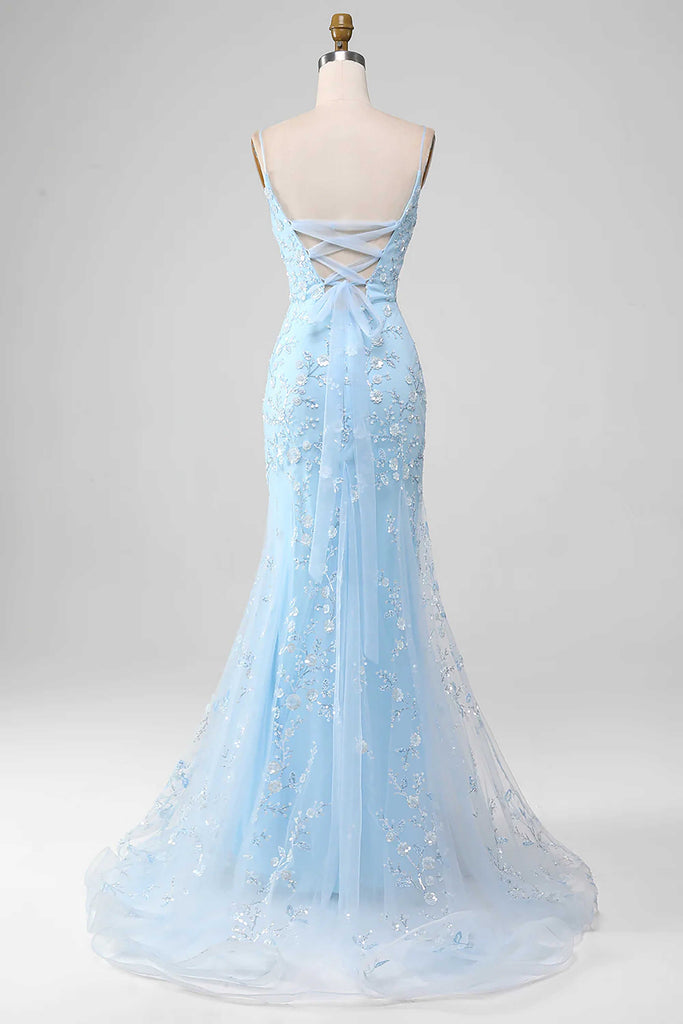 Blue Mermaid Spaghetti Straps Maxi Long Party Prom Dresses,Evening Dress,13277