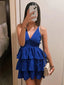 Sexy Blue A-line V-neck Mini Short Prom Homecoming Dresses Online,CM986