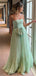 Cute Green A-line Spaghetti Straps Maxi Long Party Prom Dresses,Evening Dress,13272