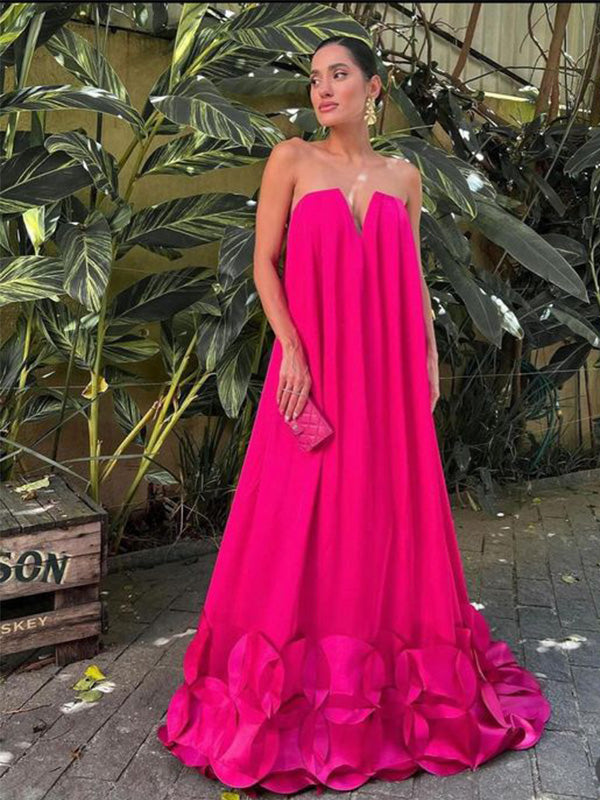 Simple A-line Hot Pink Maxi Long Party Prom Dresses To Impress,Evening Dress,13389