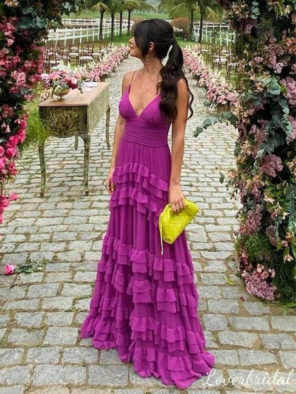 Sexy Purple A-line V-neck Long Party Prom Dresses To Impress,Evening Dress,13435