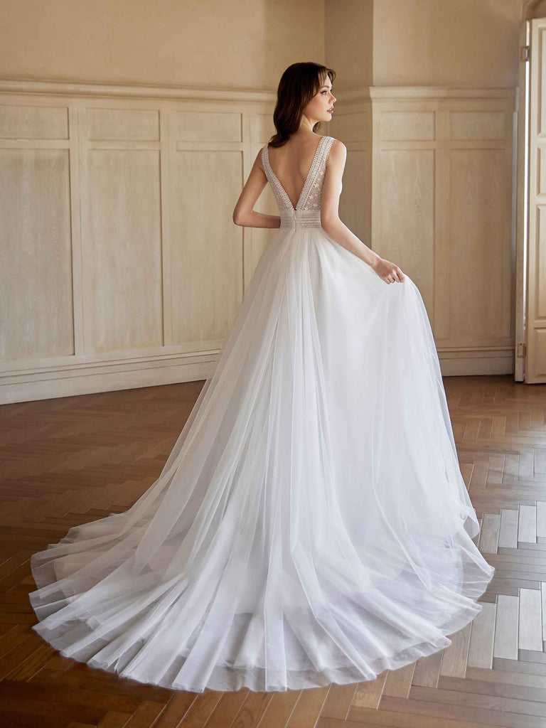 Elegant A-line V-neck Maxi Long Handmade Lace Wedding Dresses,WD802