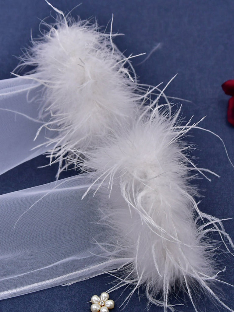 Elegant and Simple Feather Elbow Long Gloves, VM23