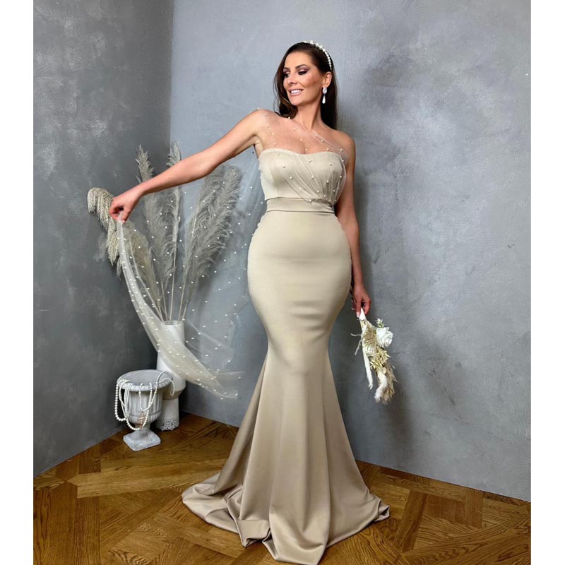 Elegant Mermaid Sweetheart Maxi Long Wedding Guest Bridesmaid Dresses,WG1522