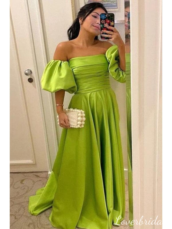 Pretty Green A-line Off Shoulder Long Party Prom Dresses To Impress,Evening Dress,13481