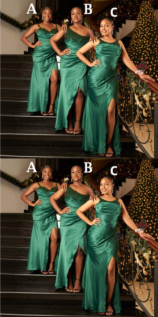 Mismatched Green Mermaid Side Slit Maxi Long Bridesmaid Dresses For Wedding,WG1571