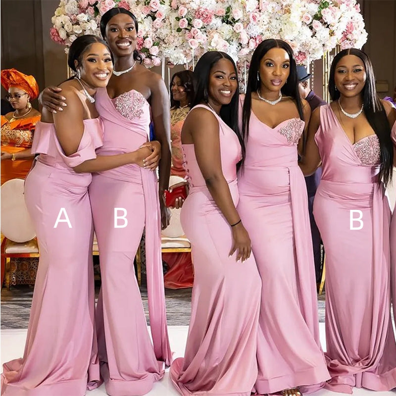 Mismatched Pink Mermaid Maxi Long Bridesmaid Dresses For Wedding Party,WG1578