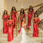 Mismatched Red Mermaid Side Slit Cheap Maxi Long Bridesmaid Dresses Online,WG1502