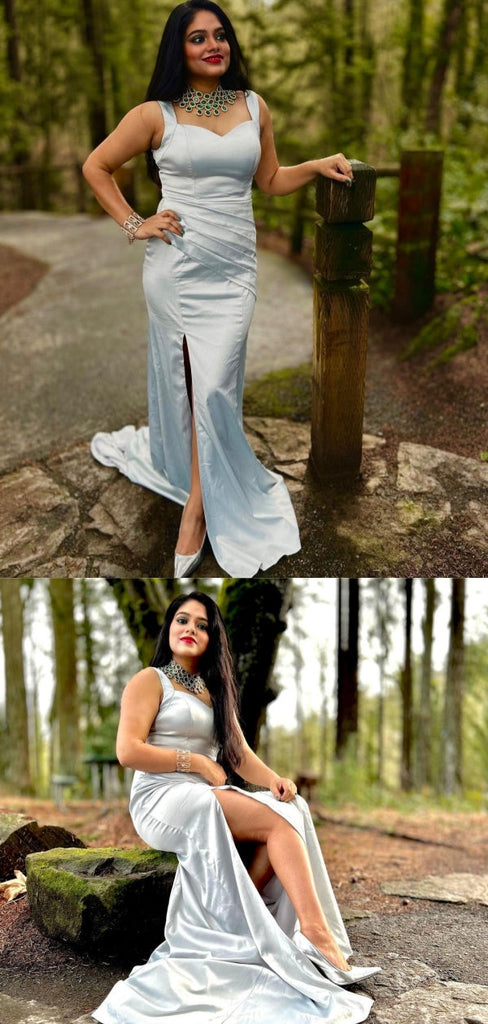 Popular Blue Mermaid Side Slit Maxi Long Bridesmaid Dresses For Wedding Party,WG1596