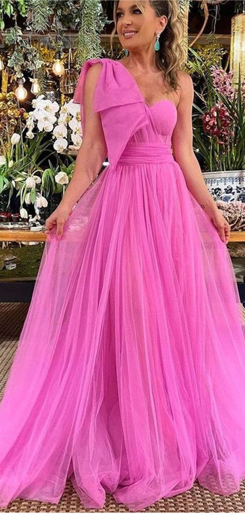 Popular Hot Pink A-line One Shoulder Maxi Long Party Prom Dresses,Evening Dress,13265