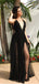 Sexy A-line Black Side Slit V-neck Maxi Long Party Prom Dresses, Evening Dress,13121