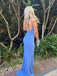 Sexy Blue Mermaid Halter Side Slit Maxi Long Party Prom Dresses,Evening Dress,13254