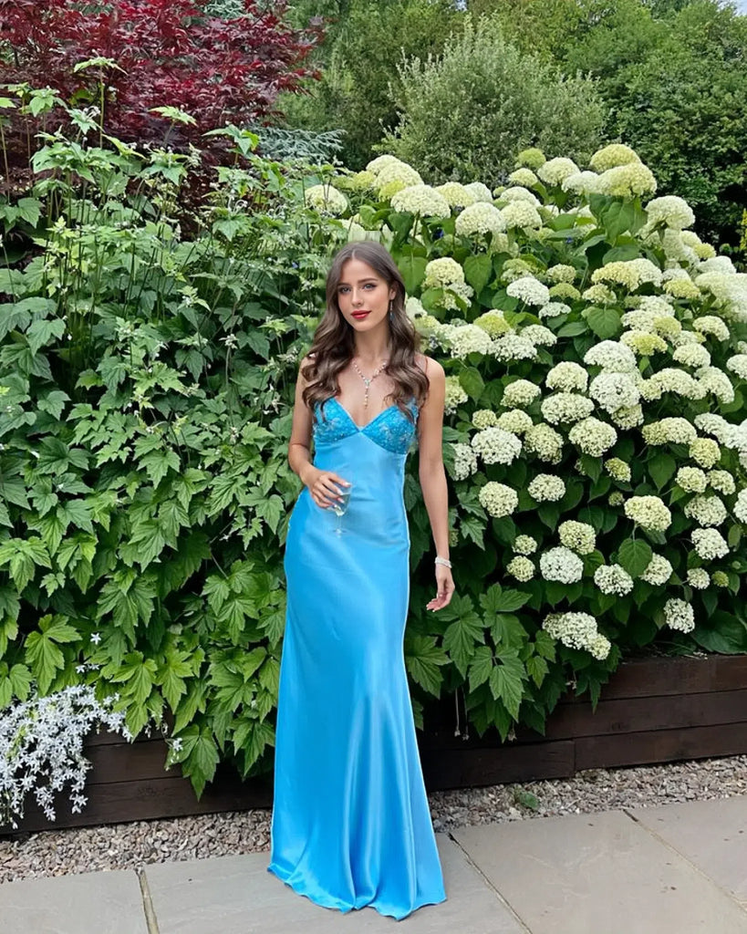 Sexy Blue Mermaid Spaghetti Straps Long Party Prom Dresses To Impress,Evening Dress,13514