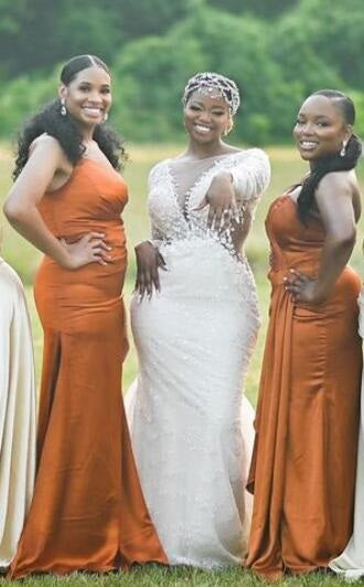 Sexy Burnt Orange Mermaid Maxi Long Bridesmaid Dresses For Wedding Party,WG1590
