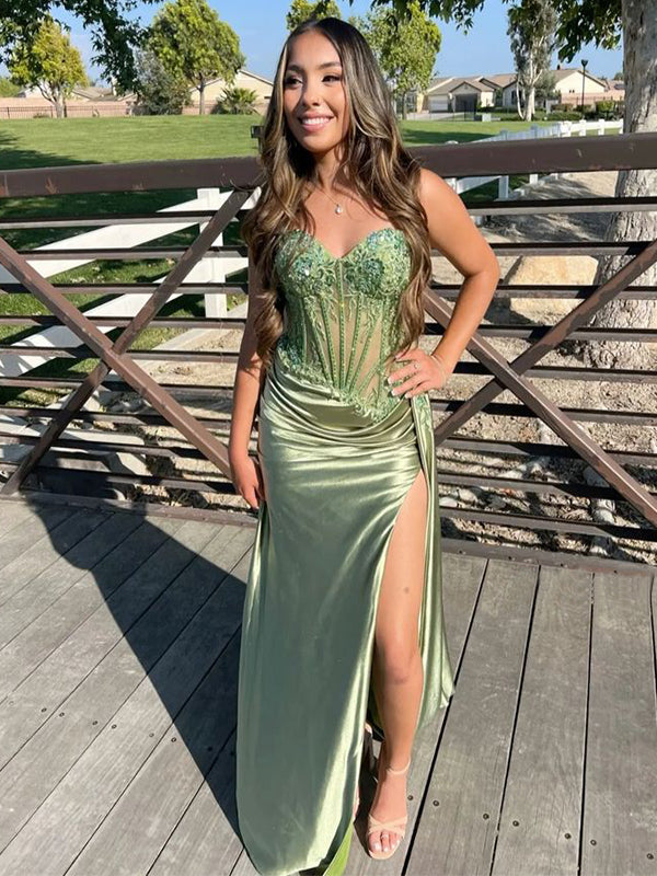 Sexy Green Mermaid Spaghetti Straps Maxi Long Party Prom Dresses,Evening Dress,13294