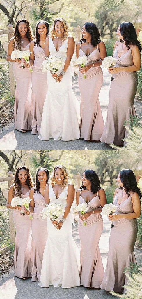 Sexy Mermaid Spaghetti Straps V-neck Maxi Long Bridesmaid Dresses For Wedding Party,WG1605