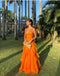 Sexy Orange A-line V-neck Long Party Prom Dresses To Impress,Evening Dress,13423