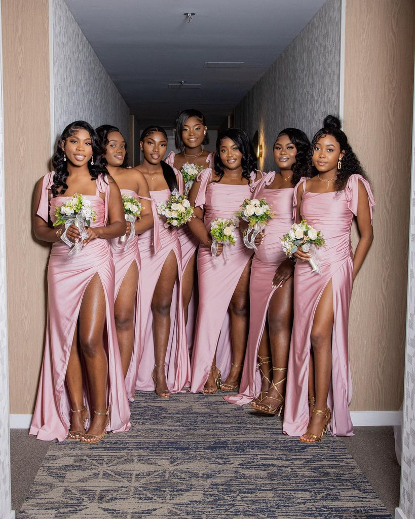 Sexy Pink Mermaid Side Slit Maxi Long Bridesmaid Dresses,WG1651