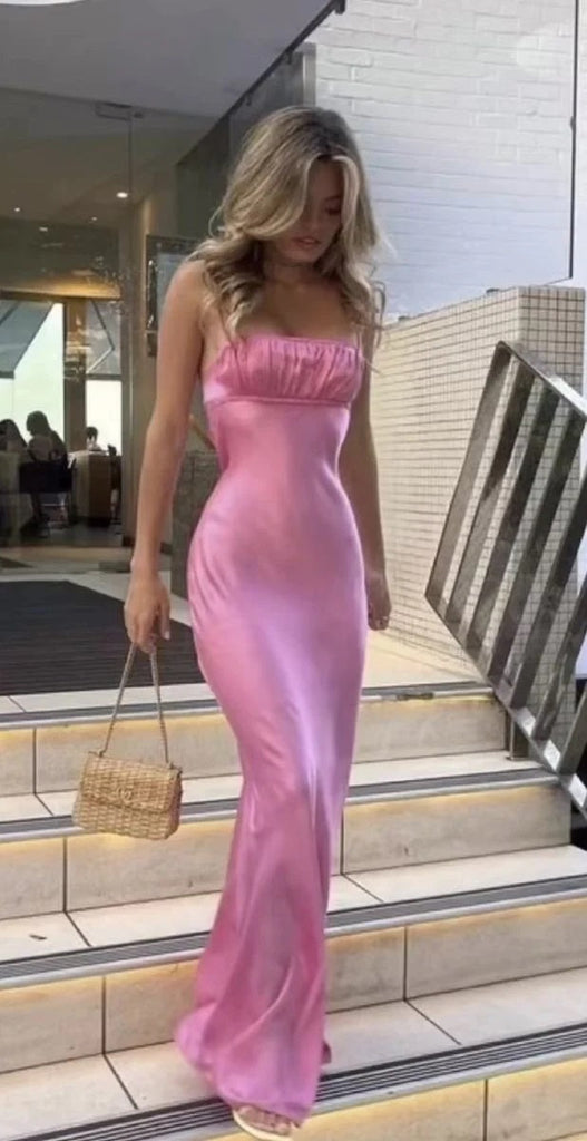 Sexy Pink Mermaid Spaghetti Straps Maxi Long Party Prom Dresses, Evening Dress,13182