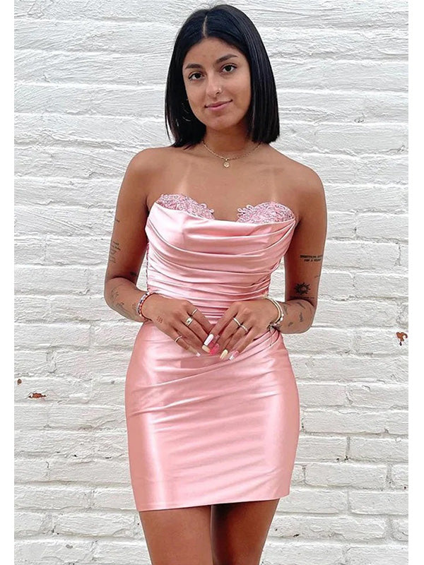 Sexy Pink Sheath Strapless Mini Short Prom Homecoming Dresses Online,CM1012