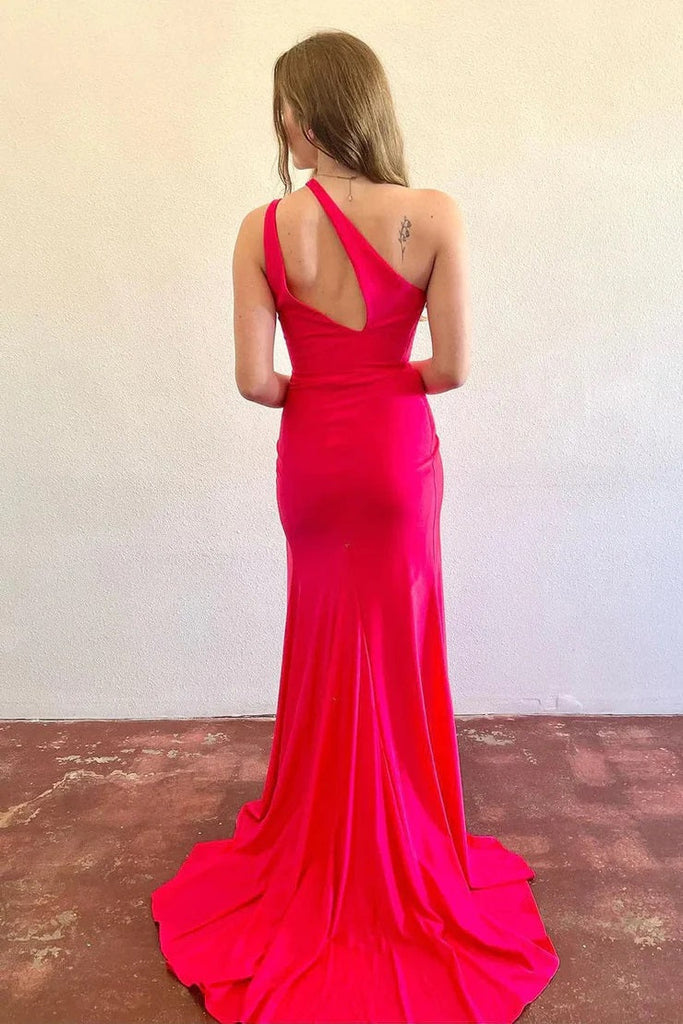 Sexy Red Mermaid One Shoulder Side Slit Maxi Long Party Prom Dresses, Evening Dress,13193