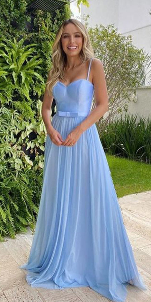 Sexy Spaghetti Straps Blue Chiffon Cheap Long Evening Prom Dresses, Evening Party Prom Dresses, 18635