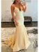 Sexy Yellow Mermaid Spaghetti Straps V-neck Maxi Long Prom Dresses Online,13042
