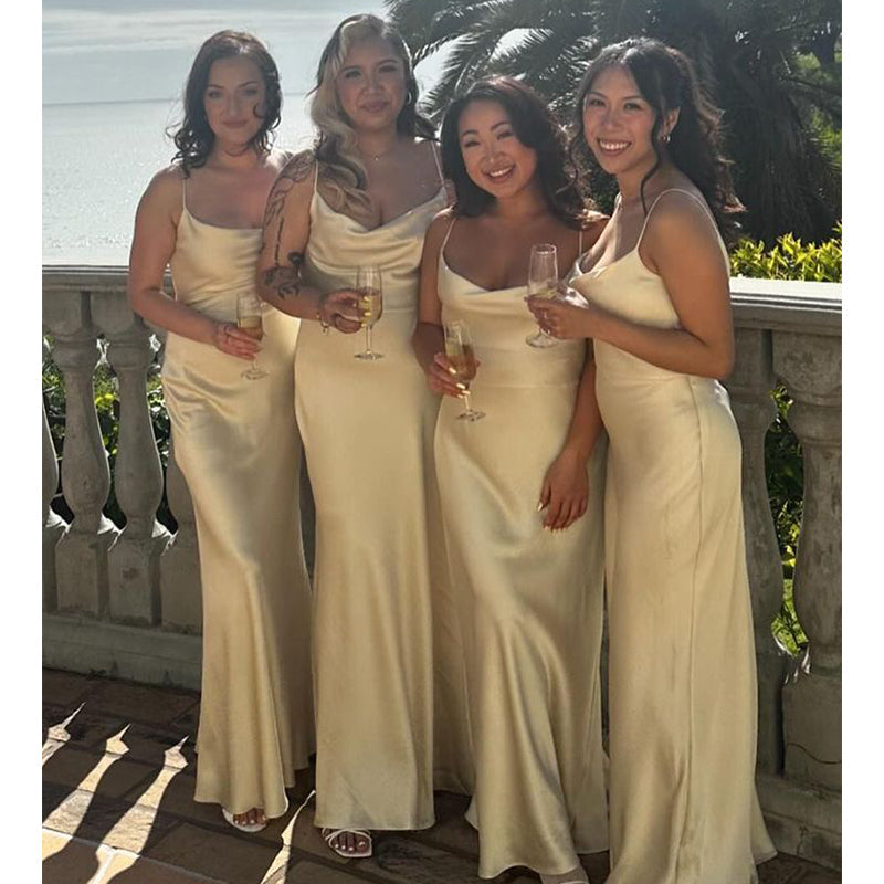 Simple Yellow Sheath Spaghetti Straps Maxi Long Bridesmaid Dresses For Wedding Party,WG1620