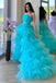 Sky Blue High Low Strapless Long Party Prom Dresses Online,13107