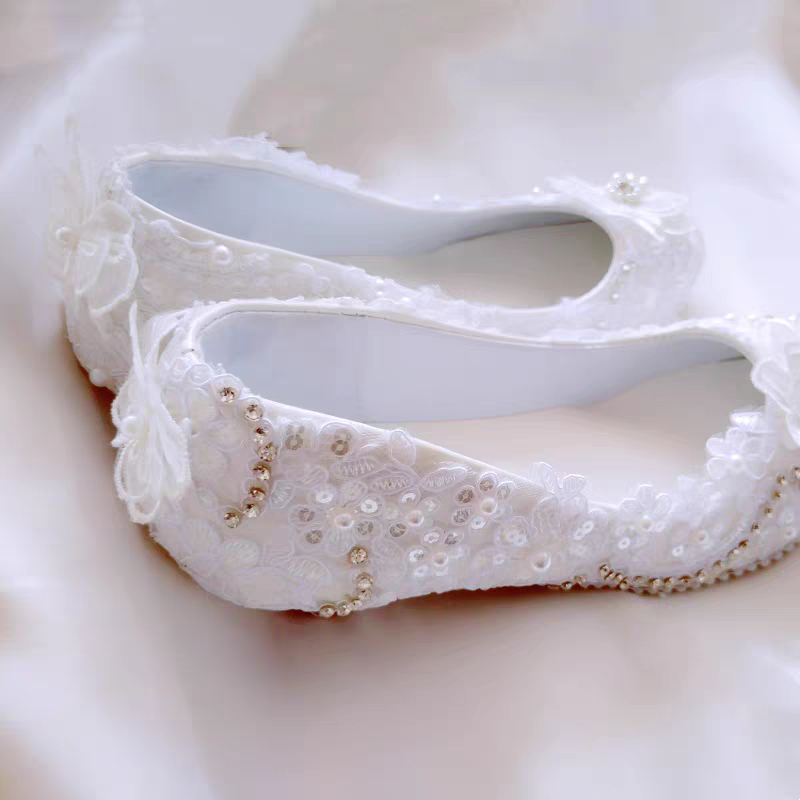 Women's Wedding Shoes Decorative Lace Wedding Heels Bridal Shoes With Beading, H93