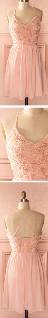 2017 peach pink spaghetti strap simple mini freshman homecoming prom bridesmaid dress,BD0074