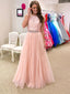 Fashion Two Pieces Halter Pale Pink Lace Long Evening Prom Dresses, 17355