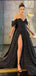 Black A-line High Slit Off Shoulder Maxi Long Prom Dresses,Evening Dresses,13009