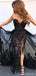 Black Mermaid Sweetheart V-neck High Slit Cheap Long Prom Dresses,12661