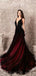 Black Red A-line Deep V-veck Cheap Long Prom Dresses Online,12756