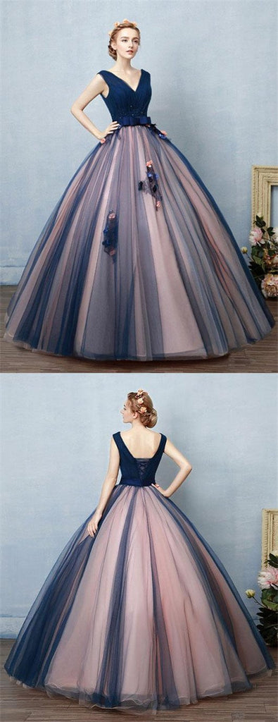 Blue A-line V-neck Cheap Long Prom Dresses Online, Evening Party Dresses,12497
