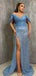 Blue Mermaid Off Shoulder High Slit Maxi Long Prom Dresses,Evening Dresses,12967