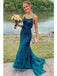 Blue Mermaid Spaghetti Straps Backless Cheap Long Prom Dresses,12659