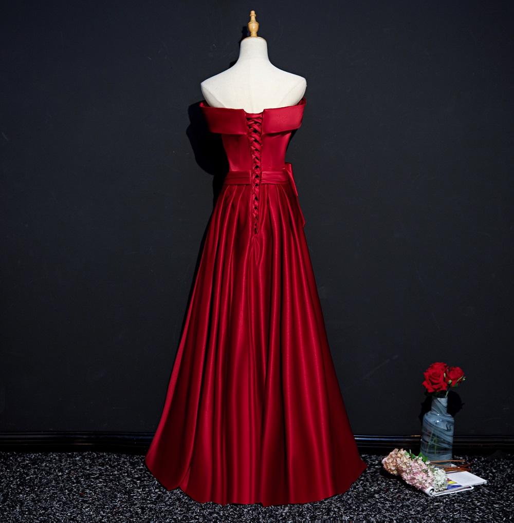 Burgundy A-line Off Shoulder Cheap Long Prom Dresses Online,12454