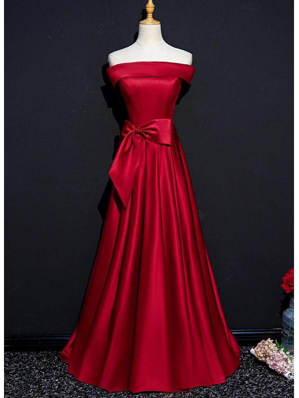 Burgundy A-line Off Shoulder Cheap Long Prom Dresses Online,12454