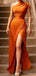 Burnt Orange Mermaid One Shoulder High Slit Cheap Long Bridesmaid Dresses,WG1177