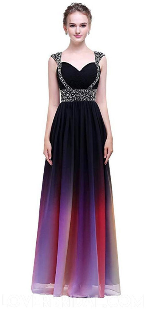 Cap Sleeves Beaded Ombre Cheap Long Evening Prom Dresses,  Custom Sweet16 Dresses, 18398