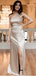 Champagne Mermaid One Shoulder High Slit Cheap Long Bridesmaid Dresses,WG1109