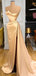 Champagne Mermaid Sweetheart High Slit Cheap Long Prom Dresses,12704
