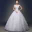 Charming Scoop Neck White Lace Beaded Ball Gown Wedding Dresses, WD0181