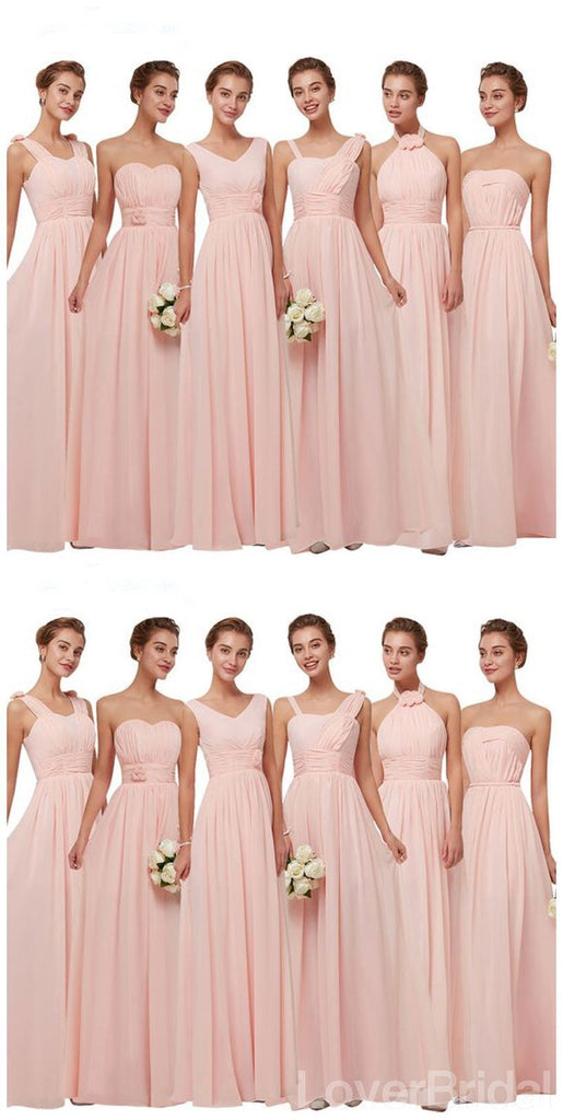 Chiffon Blush Pink Floor Length Mismatched Simple Cheap Bridesmaid Dresses Online, WG520